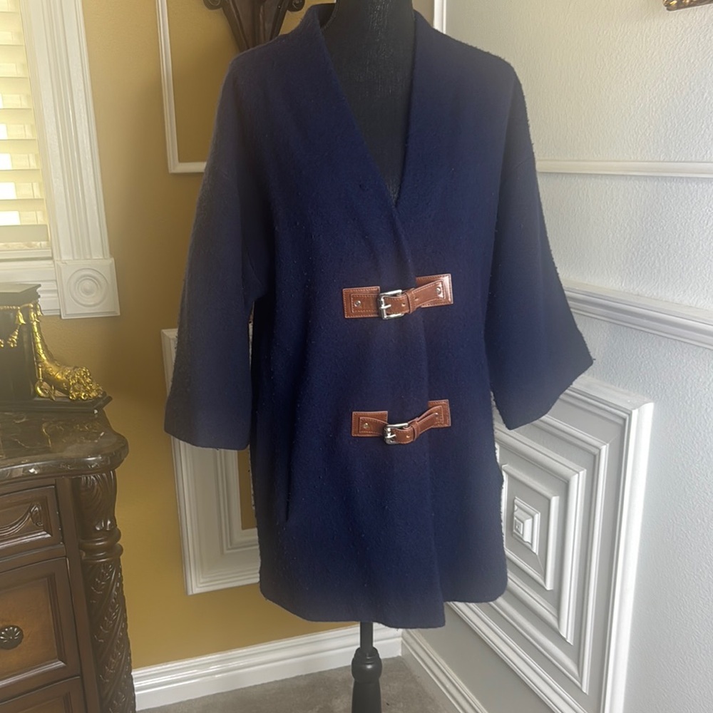 MICHAEL Michael KorsNavy Coat with Brown Buckle Accents 💯 Wool
